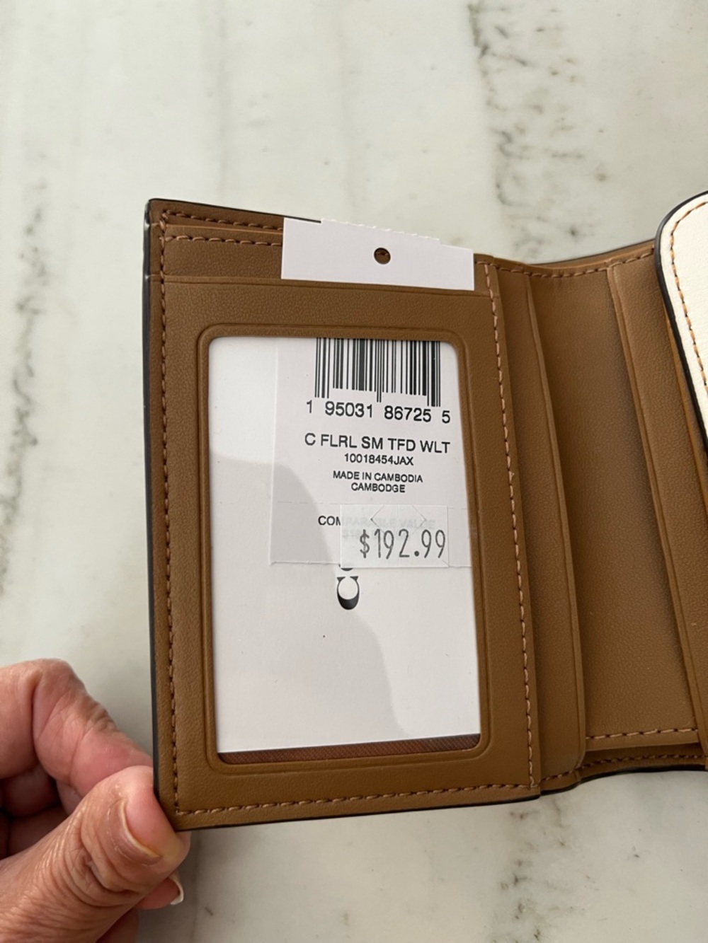 COACH Cream Floral Compact Trifold Wallet with Gold Logo - Picture 5 of 10